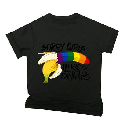 Rainbow Bananas "Sorry Girls I Like Bananas" Print T Shirt Vintage Men Short Sleeve Fun Gay Tees Casual Pride Month LGBTQ Tshirt