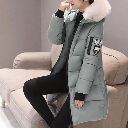2025 Women Winter Cotton Coat Thickened Padded Stuffed Hooded Mid Length Warm Winter Coat Solid Color Slim Fit Lady Down Coat