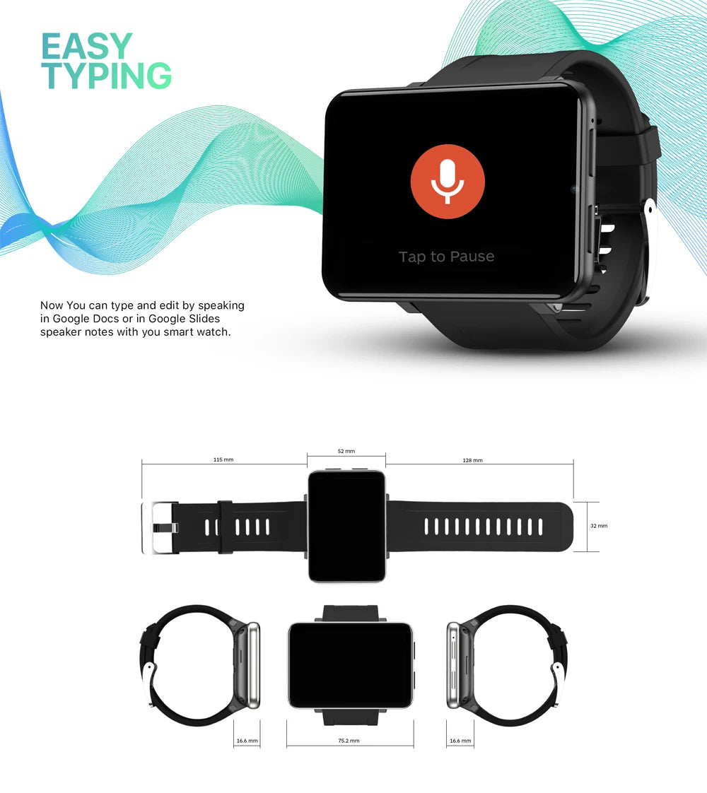 Rainbuvvy DM100 4G LTE Smart Watch Android 7.1 3GB RAM 32GB ROM 5MP Camera IPS 2700mah Battery 2.86 inch Touch Screen Smartwatch