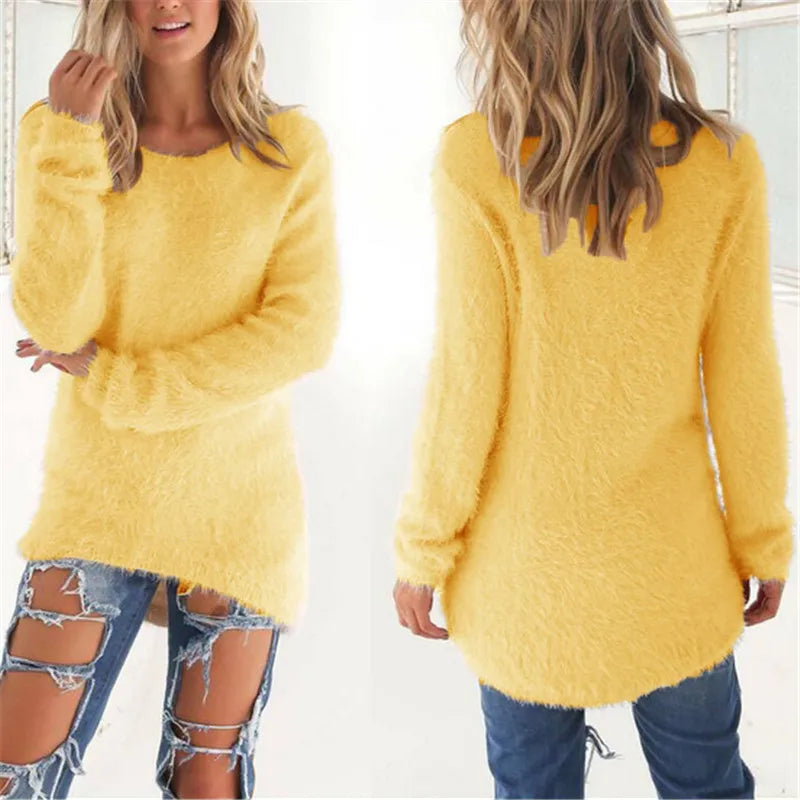 Sweater Woman autumn/winter 2022 Solid Color Long Sleeve O-neck Fleece Sweaters Women Fashion Dropshipping Sale CHD3059