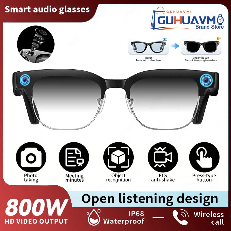 New 1200P HD Smart Glasses With 800W Ultra-Wide Camera Video Recording 4GB AI Photo Recognition Bluetooth Call Translation Voice