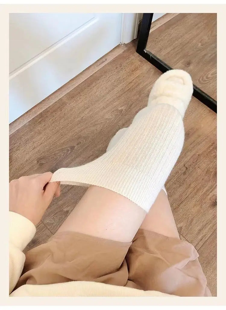 Long Socks Women Soft Wool Cashmere Socks Winter Solid Knitted Stocking Skinny Casual Knee High Fluffy Warm Thicken Girls Socks