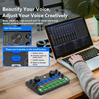 X60 Sound Mixer Board Live Sound Card for Live Streaming Voice Changer Sound Card with Effects Audio Mixer