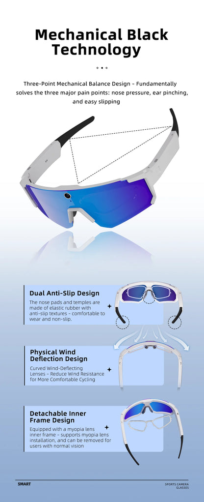 2026 AI Skiing Smart Glasses 800W HD Anti-shake Camera Action Capture Goggles Men 3D Surroud Sound AI Chat Call Sport Sunglasses
