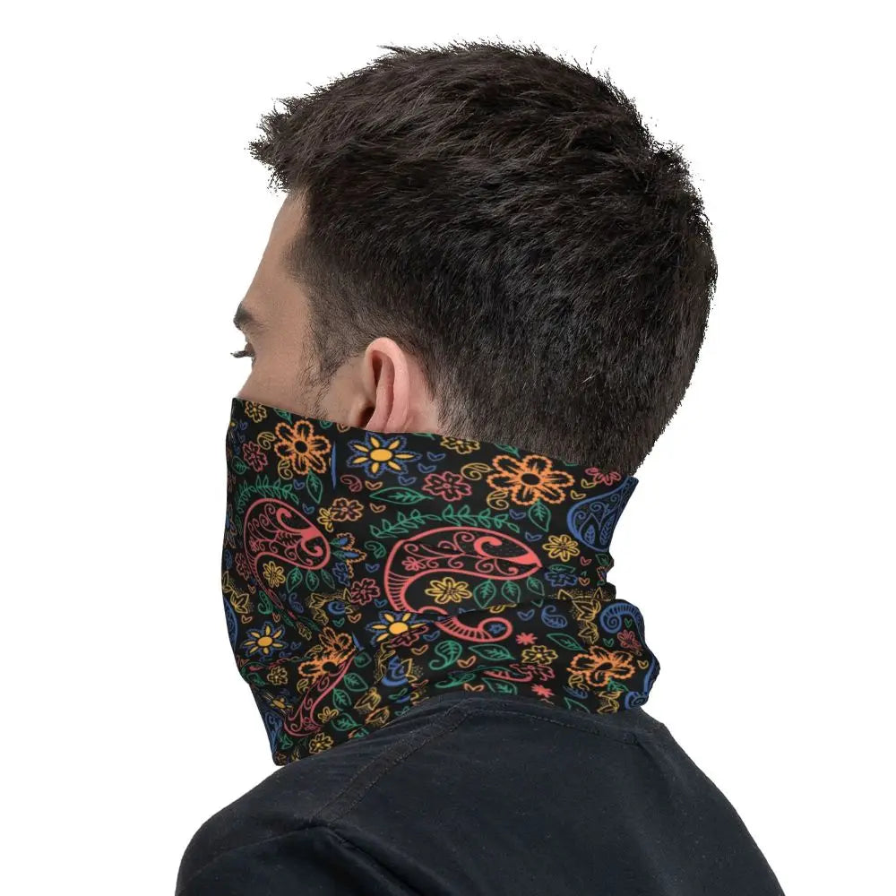 Custom Black Bandana Pattern Bandana Neck Gaiter for Hiking Cycling Women Men Wrap Scarf Paisley Style Headband Warmer