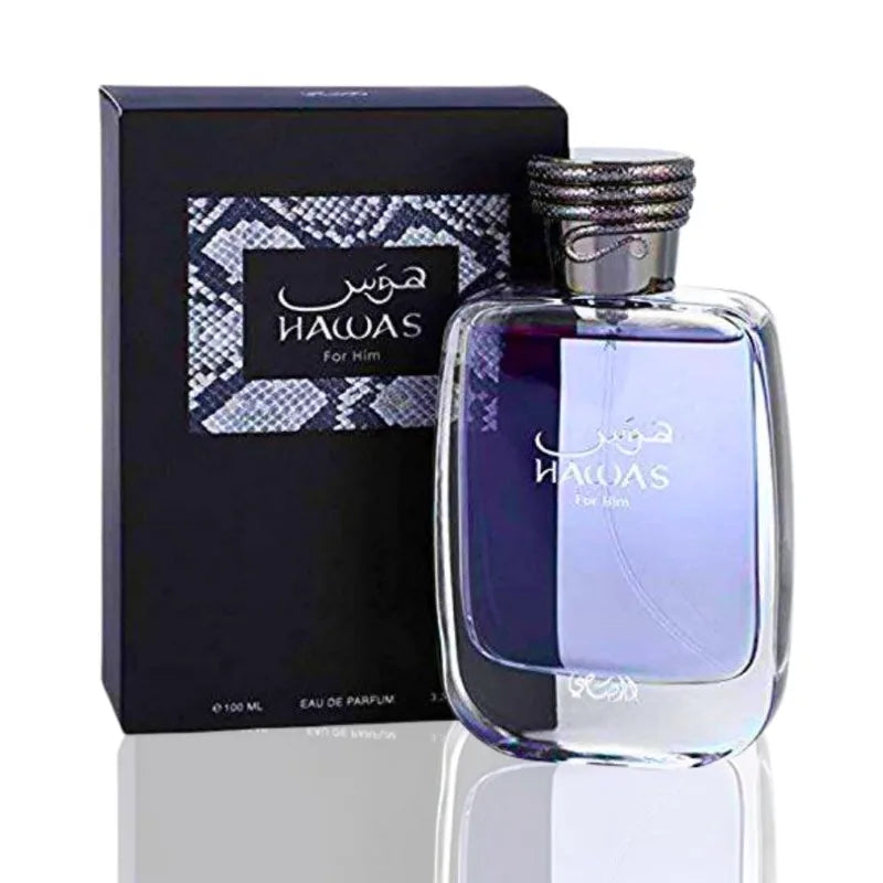 Rasasi Hawas for Him Eau de Parfum Spray 100 ML Original Arab Perfumes Lasting Watery Aromatic Pheromones Perfume Cologne 3.4 Oz