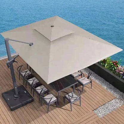 Garden Parasol Large Beach Patio Picnic Umbrella Patterned Outdoor Patio with Led Light Solar Base Wholesale Dropshipping