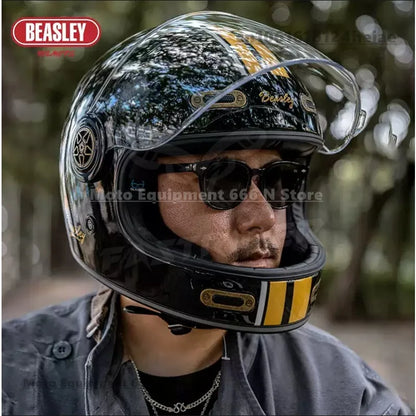 BEASLEY Retro Helmet Men's Women's Cruise Motorcycle Fiberglass Full Helmet Carbon Fiber Motorcycle Helmet DOT Certification