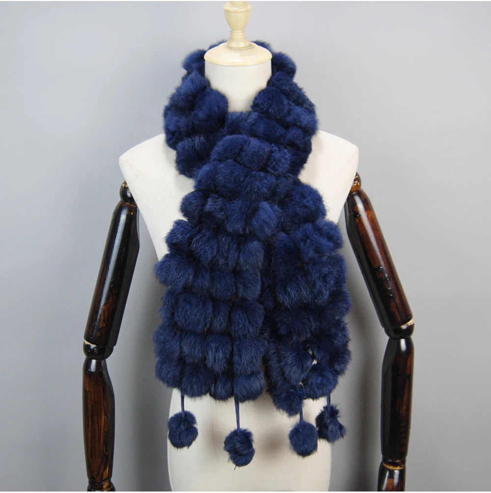 Women Winter Warm Real Rabbit Fur Scarf Hot Sale Natural Rabbit Fur Muffler 2025 Lady 100% Genuine Fur Scarves Wholesale Retail