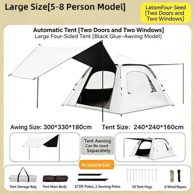 Foldable Portable Camping Tent Enhanced Ventilation Waterproof Wind & Rain Resistant With Storage Bag