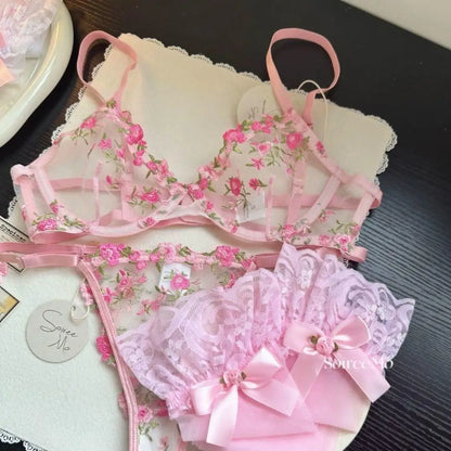 French Floral Lace Bra Set Sheer Mesh Underwire Bralette Lightweight Comfortable Sexy Lingerie for Large Bust AU S-XL MOYIS Sexy