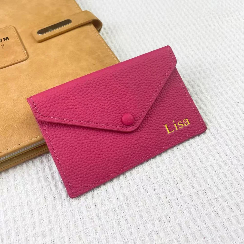 Customized letters, genuine cowhide leather, women's ultra-thin card wallet, women's short envelope, women's wallet
