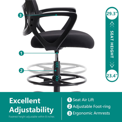 JHK Ergonomic Mesh Backrest Office Desk Chair Adjustable Height Computer Rolling Work Swivel Gaming Chairs With Wheels For Home
