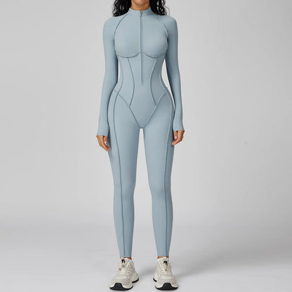 Yoga Bodysuit Long Sleeved Women's Tracksuits Gym Zipper Jumpsuits Sports Workout High-intensity Fitness One-piece Tights Suit