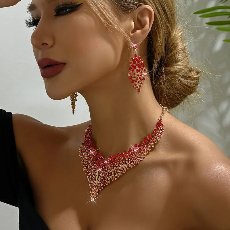 3PC Women's Fashion Trend Starry Sky Conical Leaf Necklace Earrings Jewelry Set Wedding Banquet Party Festival Jewelry Gifts
