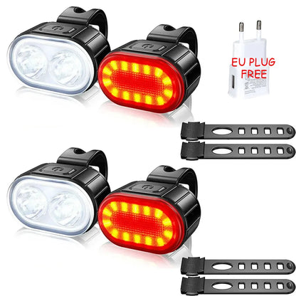 USB Rechargeable Bicycle Lights Bike Safety Warning Lamp Outdoor Waterproof Cycling Flashlight For Mountain And Road Bikes