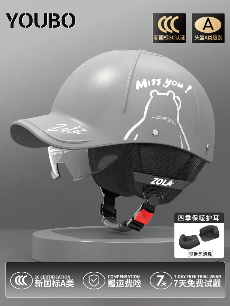 Breathable Summer Motorcycle Helmet 3C Certified Lightweight Baseball Cap Style Unisex Half Helmet