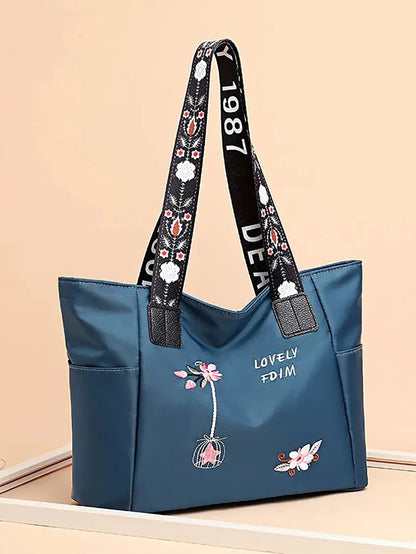 Flower embroidery fashionable oxford cloth handbag large capacity shoulder bag waterproof handbag large canvas bag