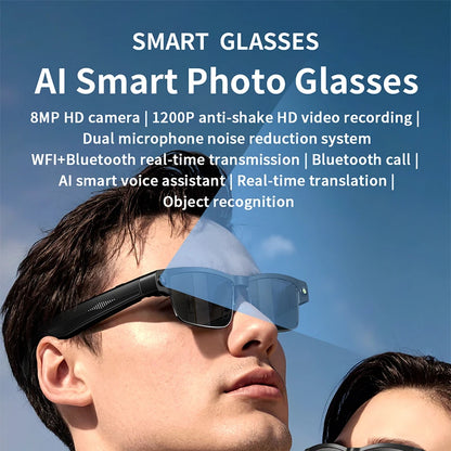 2026 Smart Glasses 800W HD Camera Anti Shake Video Recording Music AI Object Recognition WIFI Transmission BT Call Smart Glasses