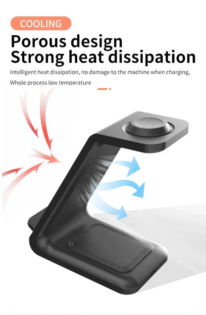 VIKEFON  3 in 1 Wireless Charger Stand for iPhone 16 15 14 13 12 Samsung Galaxy Apple Watch Airpods Pro Fast Charging Station