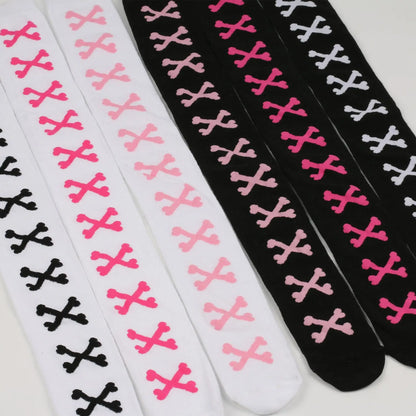 Womens Bone Thigh High Stockings Ladies Halloween Girls Black White Pink Long Over Above Knee Socks Tall Funny Cosplay Harajuku