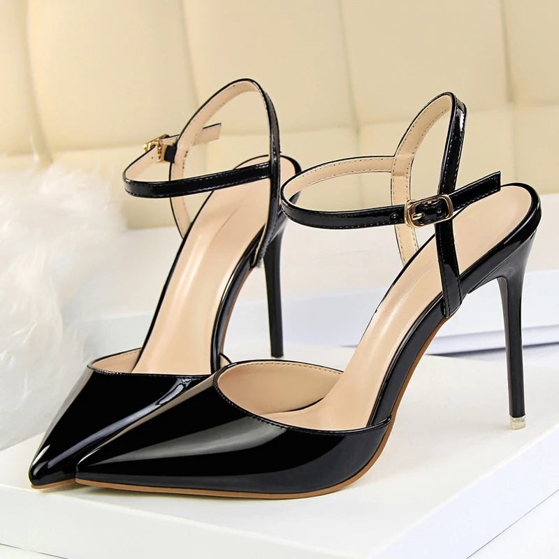 Fashion Buckle Strap Pumps Women Sexy Pointed Toe Shallow High Heels Sandals Prom Wedding Party Stripper Shoes Tacones Mujer