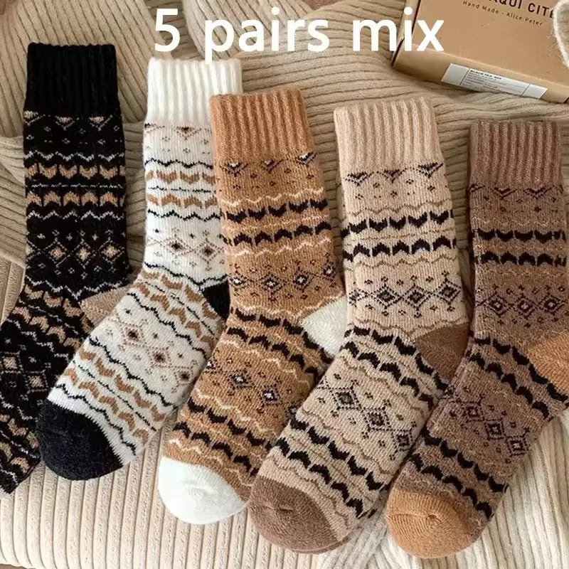 Winter Wool Socks Thickened Socks Retro Ethnic Style Couple Style Warm Mid-Calf Terry Socks