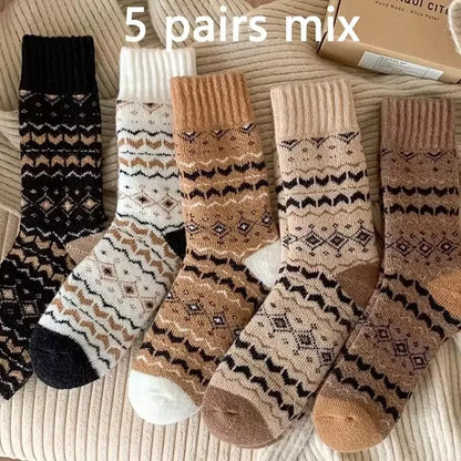 Winter Wool Socks Thickened Socks Retro Ethnic Style Couple Style Warm Mid-Calf Terry Socks