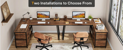L-Shaped Computer Desk with 3 Drawers,Home Office Desk with Shelves, 53-Inch Industrial PC Desk for Small Space, Rustic Brown