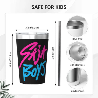 Mystery Saja Boys Kpop Demon Hunters Tumbler With Straw For Kids Stainless Steel Travel Mugs Double Wall Vacuum Insulated 12oz
