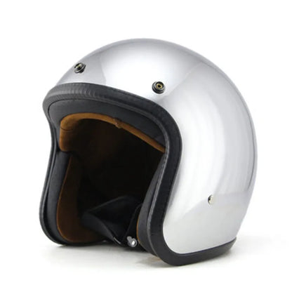 HOT Unique Silver Plating Open Face Retro Motorcycle Helmet Vintage Moto Chrome Helmet Sliver Jet Moto 3/4 Half Casco Casque