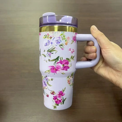 14oz Car Cup 304 Stainless Steel Insulated Travel Tumbler with Handle Straw Lid & Cold Retention for Vehicle, Office, Gifts