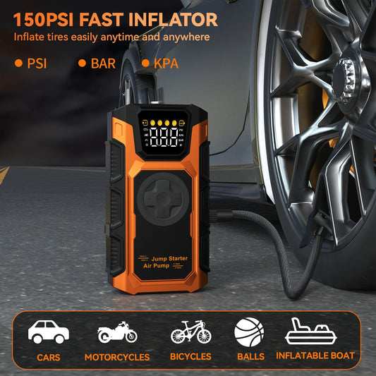 5000A Heavy-Duty Jump Starter With Air Compressor 12V Car Jumper Starter Portable Portable Pack With 150PSI Tire Inflator, All G