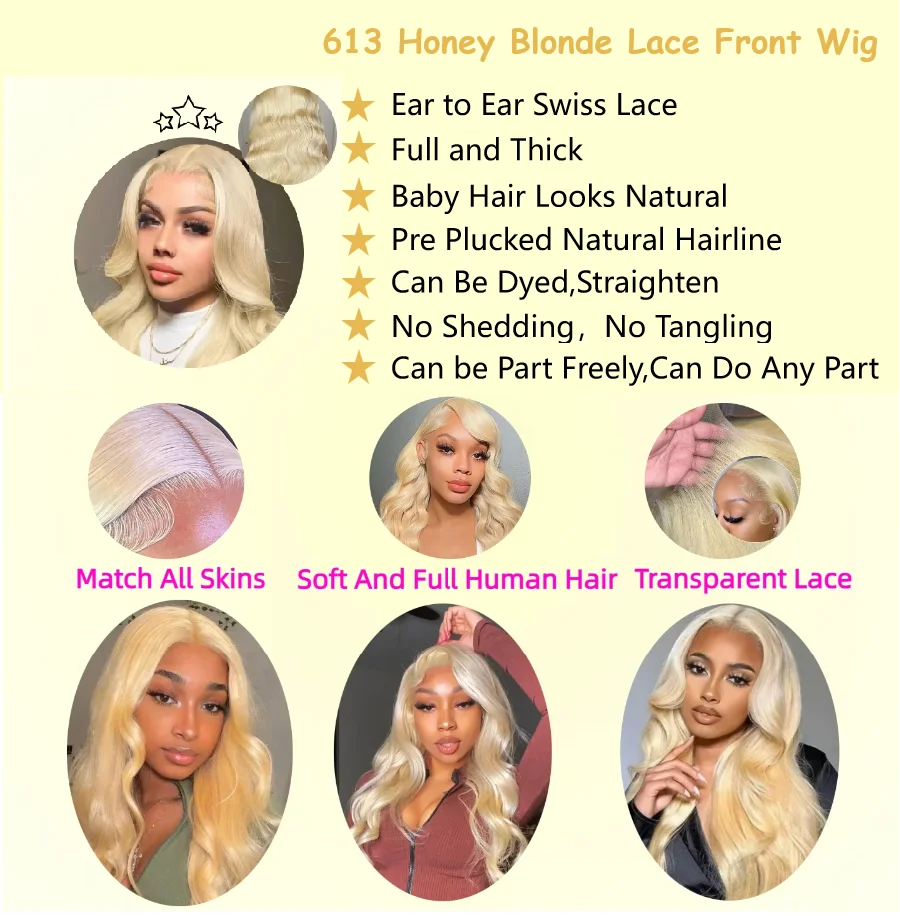 613 13x6 Lace Front Wig Human Hair 30 Inch HD Lace Frontal Wig Blonde Body Wave Lace Front Wigs Human Hair Pre Plucked Baby Hair