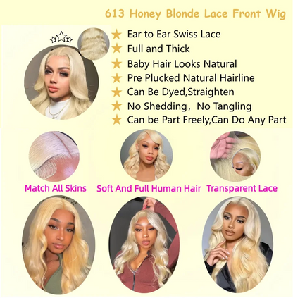 613 13x6 Lace Front Wig Human Hair 30 Inch HD Lace Frontal Wig Blonde Body Wave Lace Front Wigs Human Hair Pre Plucked Baby Hair