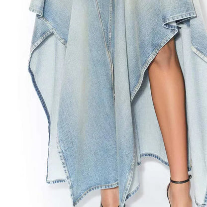 Irregular ruffled denim flared pants for women - high-waisted, loose-fitting, slimming, floor-length pants. 2026 new style.