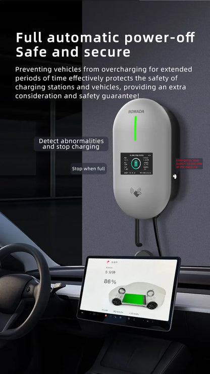 ROMADA EV Charging Station 32A Electric Vehicle Car Charger EVSE Wallbox Wallmount 7KW Type2 Cable IEC62196 Bluetoo APP Control