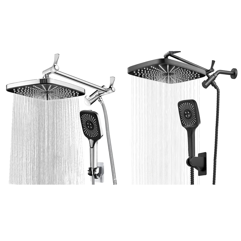 12 Inch Rain/Rainfall Shower Heads 3+1 Settings Top Spray Wall-Mount Shower Set with Extension Arm Handheld Top Spray Showerhead