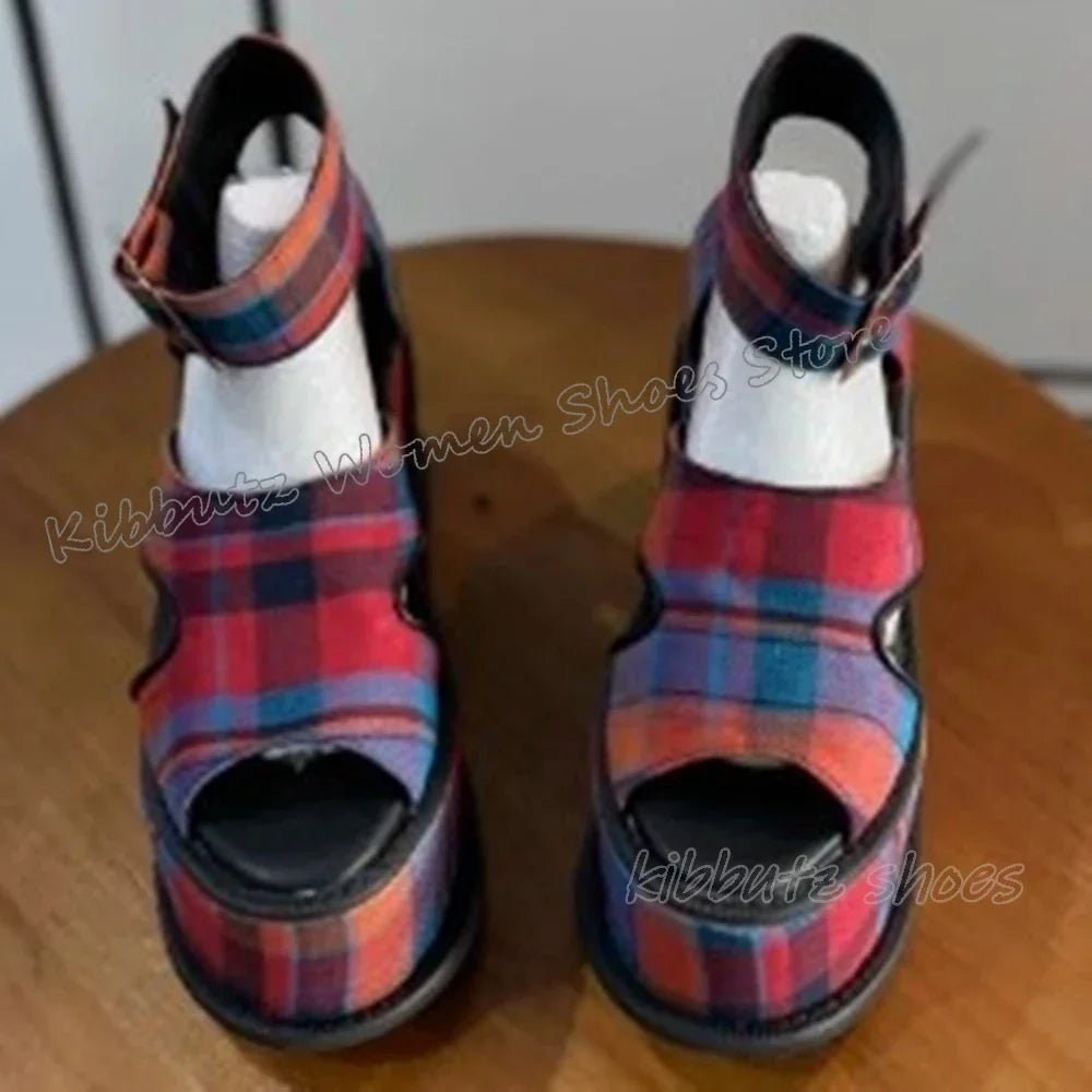 Belt Buckle Sandals Platform Patchwork Mixed Color Round Toe Chunky Heels Summer Fashion Luxury Elegant Sexy Women Shoes Newest