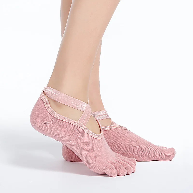 Yoga Dance Indoor Sports Silicone Anti slip Cross Strap Finger Socks
