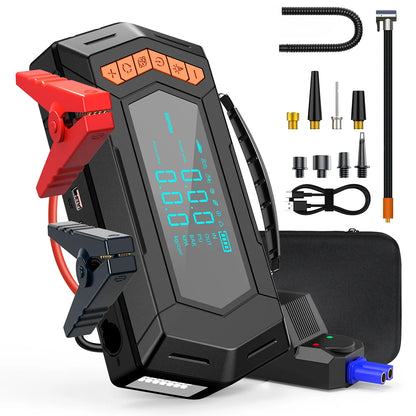 Jump Starter Air Compressor with Power Bank Portable 9000A Battery Booster 150PSI Tire Inflator 12V Car Starting Device
