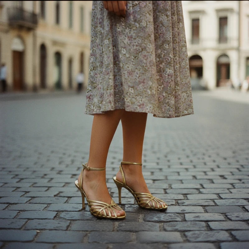 Women's Gold Roman Gladiator Sandals High Heels Stiletto Open Toe Ankle Strap Sexy Luxury Wedding Party Evening Dress Shoes