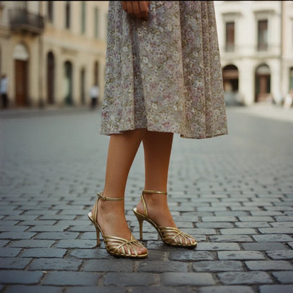 Women's Gold Roman Gladiator Sandals High Heels Stiletto Open Toe Ankle Strap Sexy Luxury Wedding Party Evening Dress Shoes
