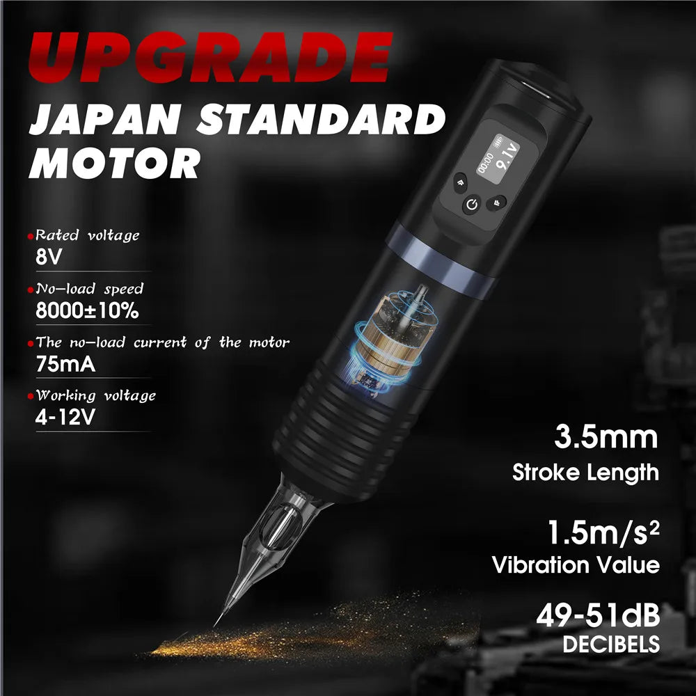 Portable Tattoo Machine Kit With 1600mAh Lithium Battery Power Digital LED Display Power Wireless Tattoo Machine Pen Set