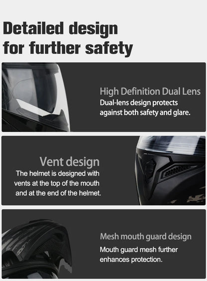 Uchoose DOT Approved Helmets Crash Motorbike Protective Gear Men Women Flip Up Helmet Motorcycle Double Sun Visor
