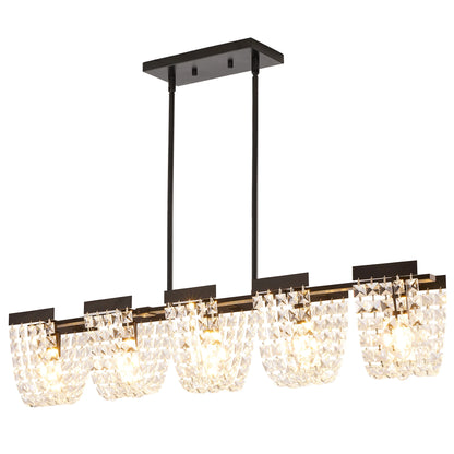 5-Light Luxury Gold Chandeliers for Living Room K9 Crystal Chandelier Fixture LED Lighting Decor for Bedroom Kitchen Island