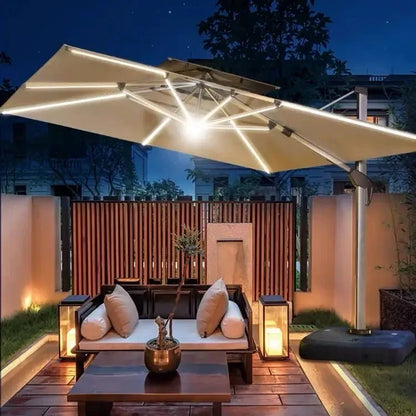 Garden Parasol Large Beach Patio Picnic Umbrella Patterned Outdoor Patio with Led Light Solar Base Wholesale Dropshipping