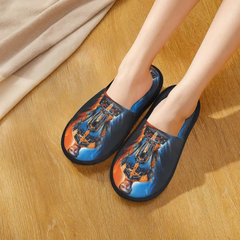 Custom British Lando Norris Racing Driver Guest Slippers for Spa Women House Slipper