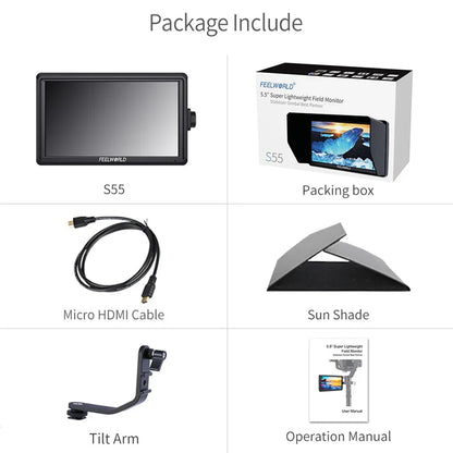 FEELWORLD S55 V3 6 inch Camera DSLR Field Monitor Video Assist IPS 1920x1152 4K HDMI DC Out With 3D LUT