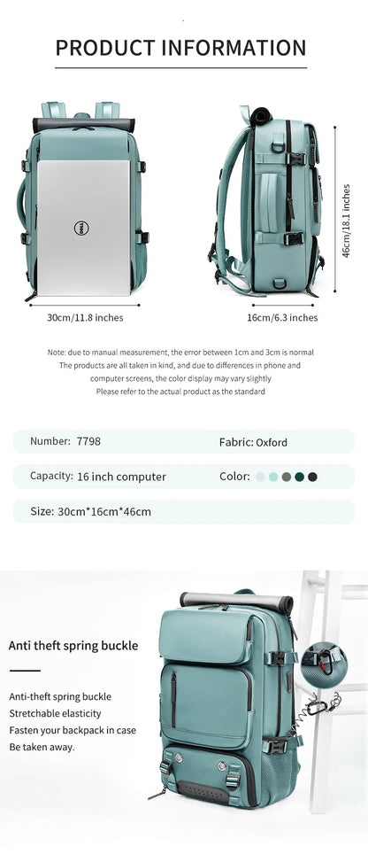 Large Travel Backpack Boardable Backpack USB Charging Waterproof Outdoor Travel Backpack Independent Shoe Compartment